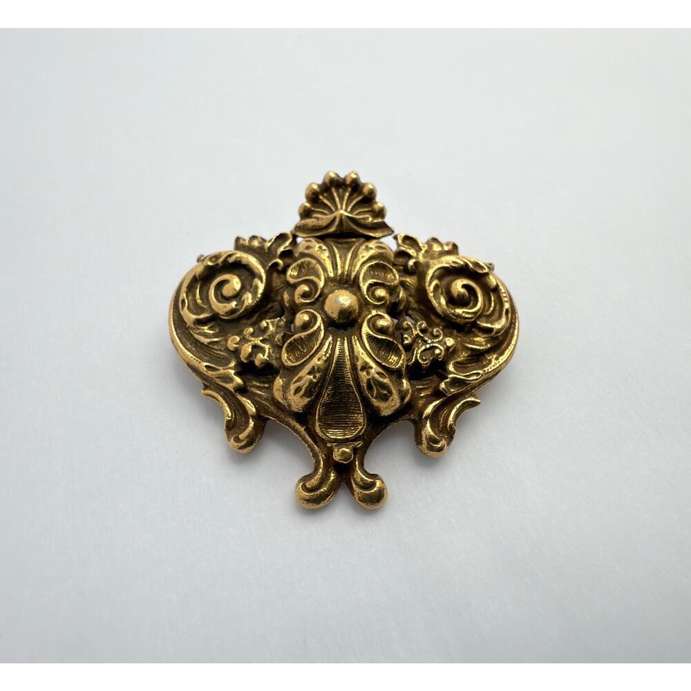 Vintage Signed Corocraft Brooch Pendant Gold Tone Baroque Revival